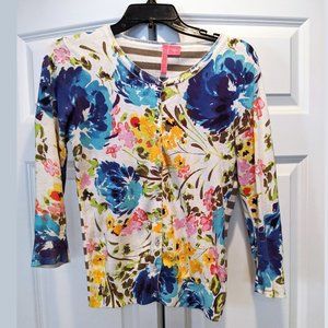 3/4 length colorful floral print cardigan